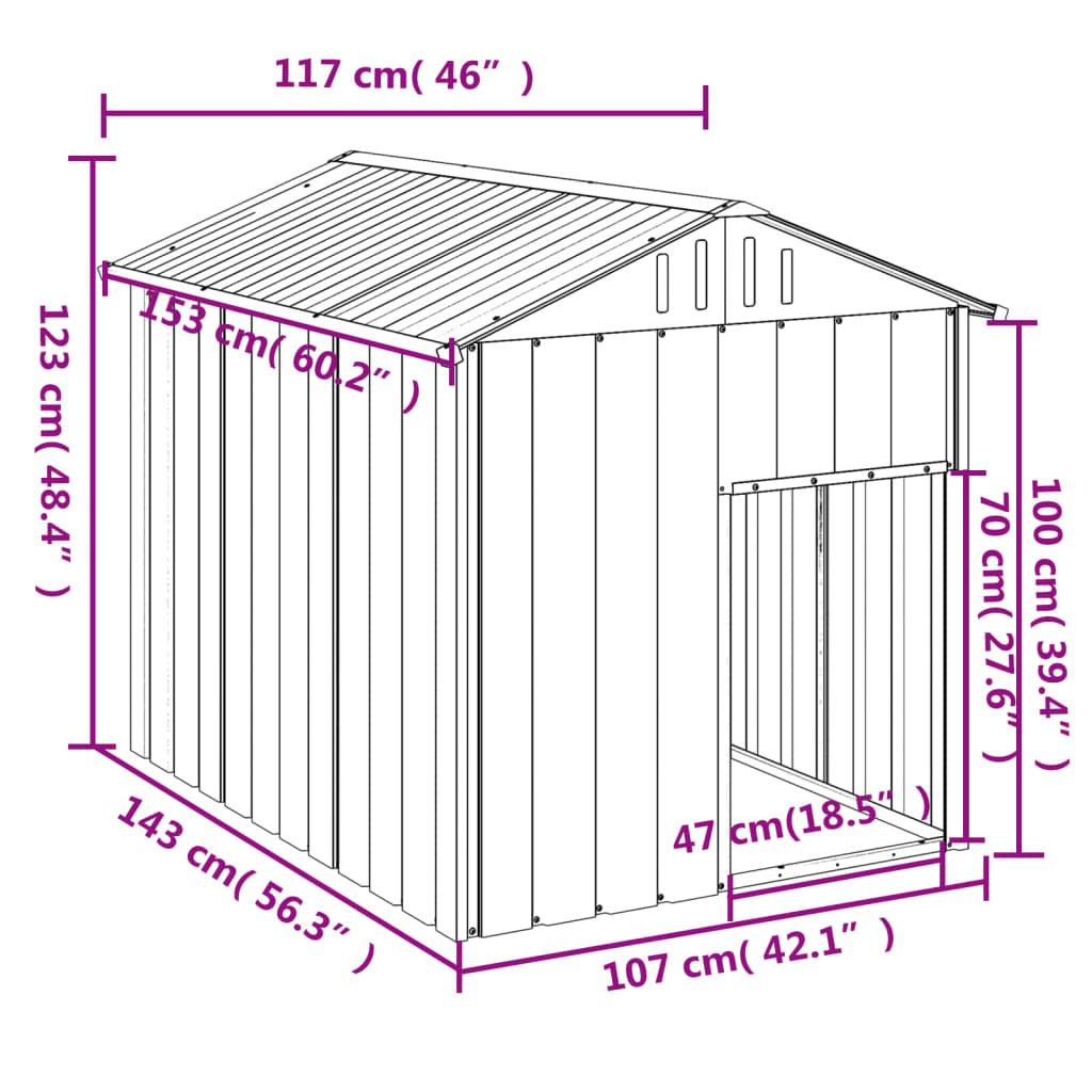 vidaXL Cușcă câine cu acoperiș antracit 117x153x123 cm oțel galvanizat vidaXL Cușcă câine cu acoperiș antracit 117x153x123 cm oțel galvanizat