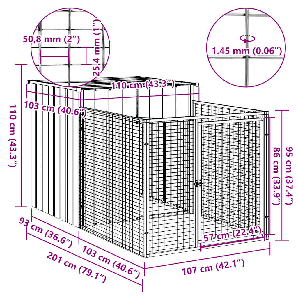 vidaXL Cușcă câine cu țarc antracit 110x201x110 cm oțel galvanizat vidaXL Cușcă câine cu țarc antracit 110x201x110 cm oțel galvanizat