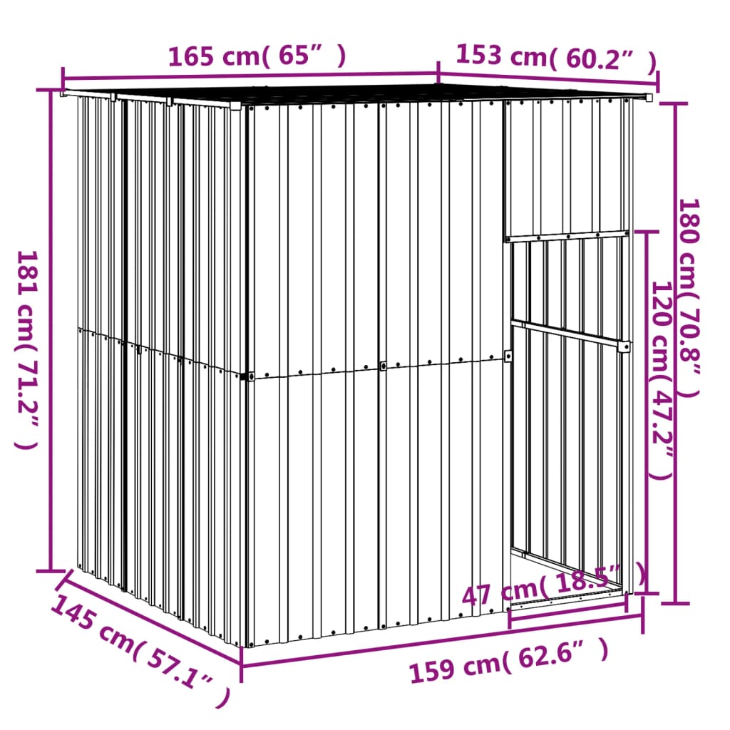 vidaXL Cușcă câine acoperiș gri deschis 165x153x181 cm oțel galvanizat vidaXL Cușcă câine acoperiș gri deschis 165x153x181 cm oțel galvanizat