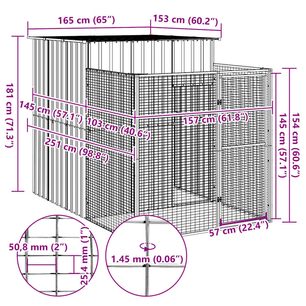 vidaXL Cușcă de câine & țarc gri deschis 165x251x181cm oțel galvanizat vidaXL Cușcă de câine & țarc gri deschis 165x251x181cm oțel galvanizat