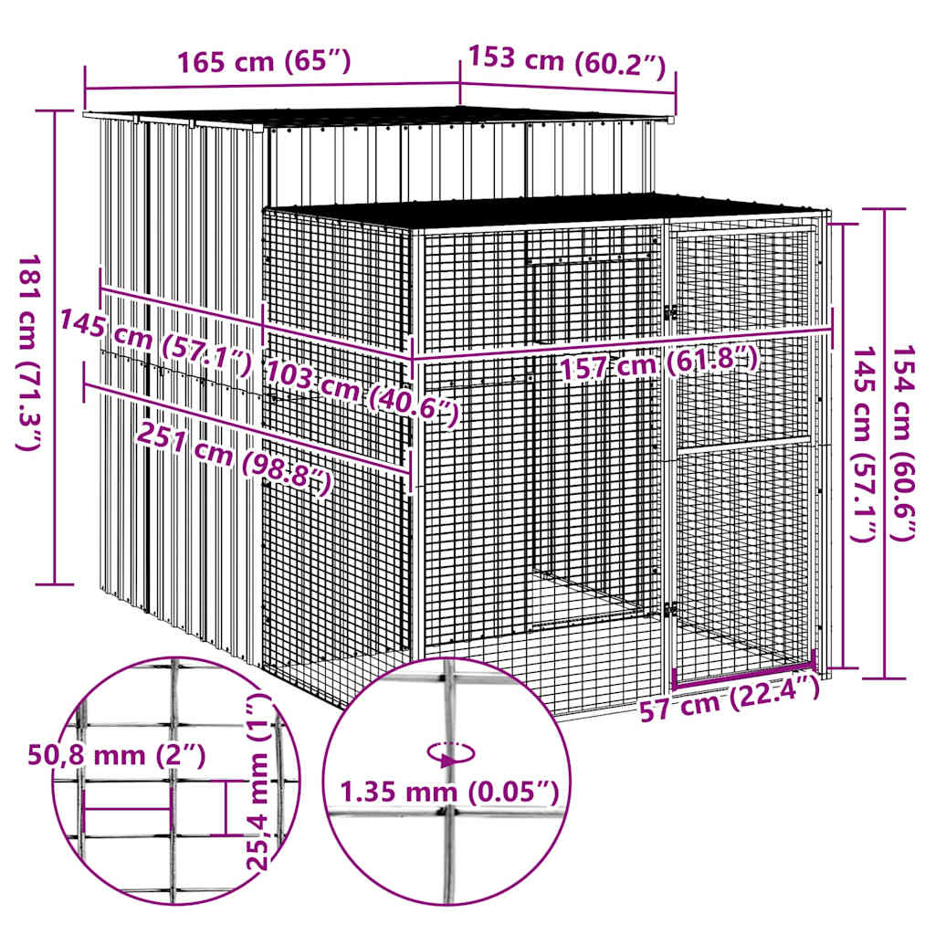 vidaXL Coteț de pui cu incintă antracit 165x251x181 cm oțel galvanizat vidaXL Coteț de pui cu incintă antracit 165x251x181 cm oțel galvanizat