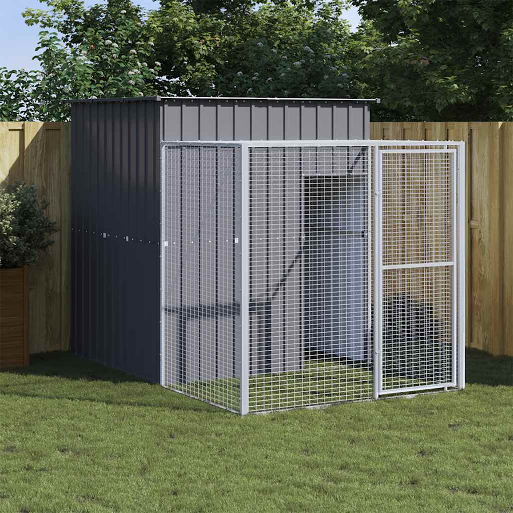 vidaXL Coteț de pui cu incintă antracit 165x251x181 cm oțel galvanizat vidaXL Coteț de pui cu incintă antracit 165x251x181 cm oțel galvanizat