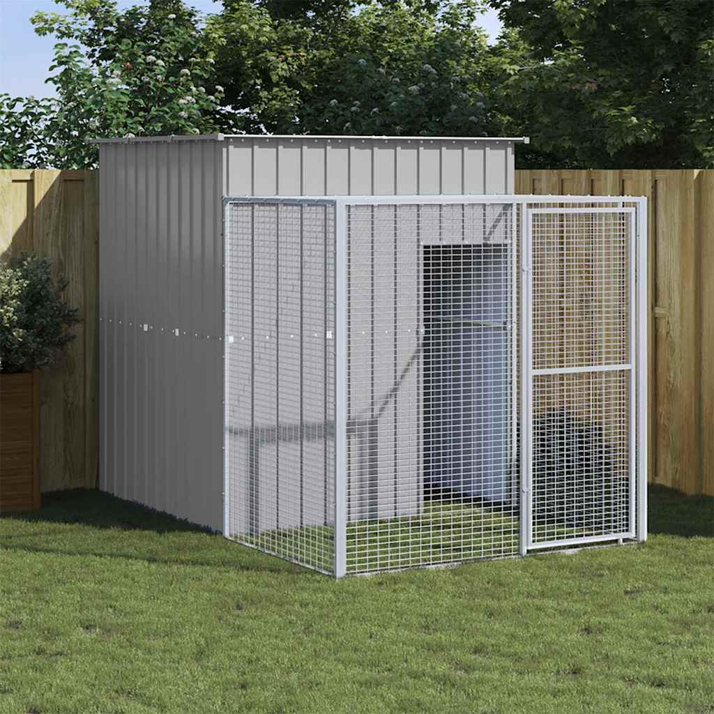 vidaXL Coteț pui cu incintă gri deschis 165x251x181 cm oțel galvanizat vidaXL Coteț pui cu incintă gri deschis 165x251x181 cm oțel galvanizat