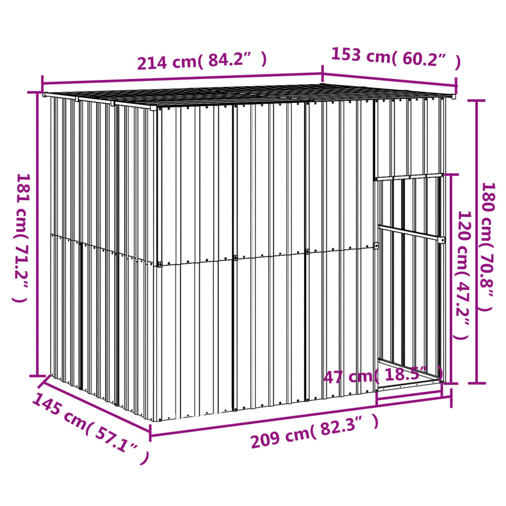 vidaXL Casă câine & acoperiș gri deschis 214x153x181cm oțel galvanizat vidaXL Casă câine & acoperiș gri deschis 214x153x181cm oțel galvanizat