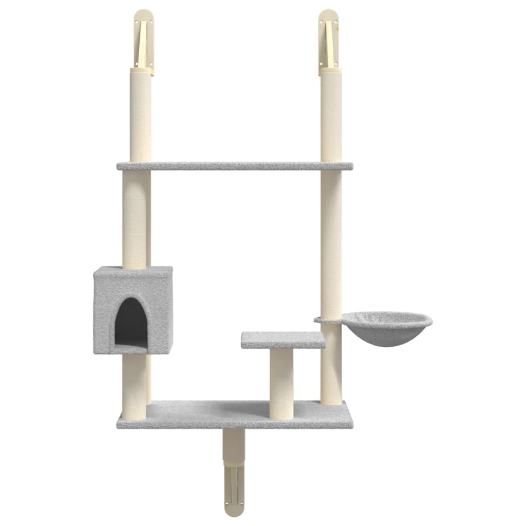 vidaXL Ansamblu pisici perete cu stâlp zgâriere, gri deschis, 153 cm vidaXL Ansamblu pisici perete cu stâlp zgâriere, gri deschis, 153 cm