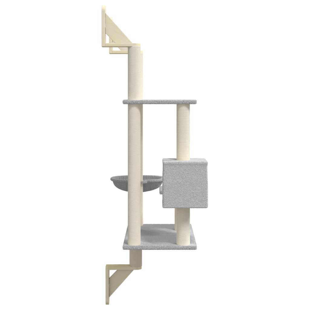 vidaXL Ansamblu pisici perete cu stâlp zgâriere, gri deschis, 153 cm vidaXL Ansamblu pisici perete cu stâlp zgâriere, gri deschis, 153 cm