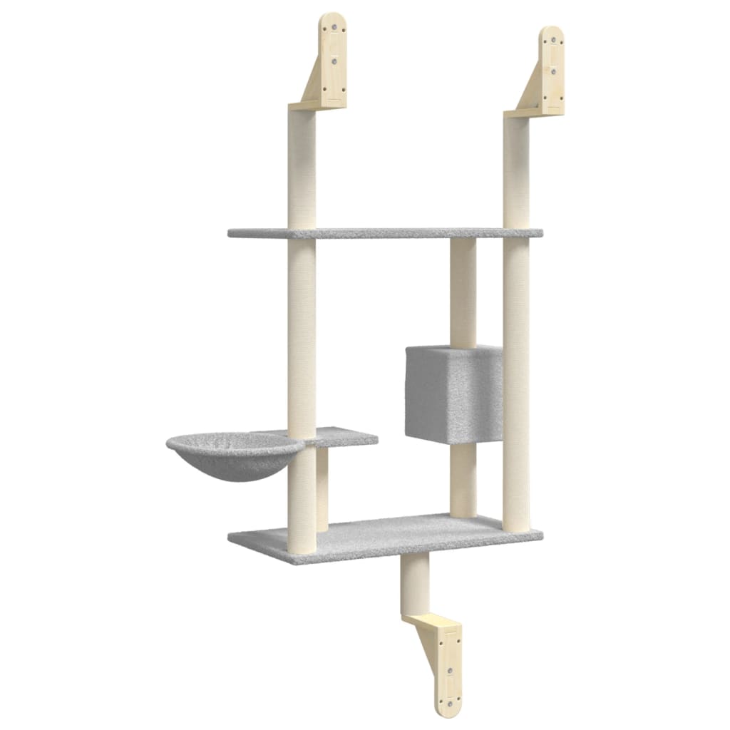 vidaXL Ansamblu pisici perete cu stâlp zgâriere, gri deschis, 153 cm vidaXL Ansamblu pisici perete cu stâlp zgâriere, gri deschis, 153 cm