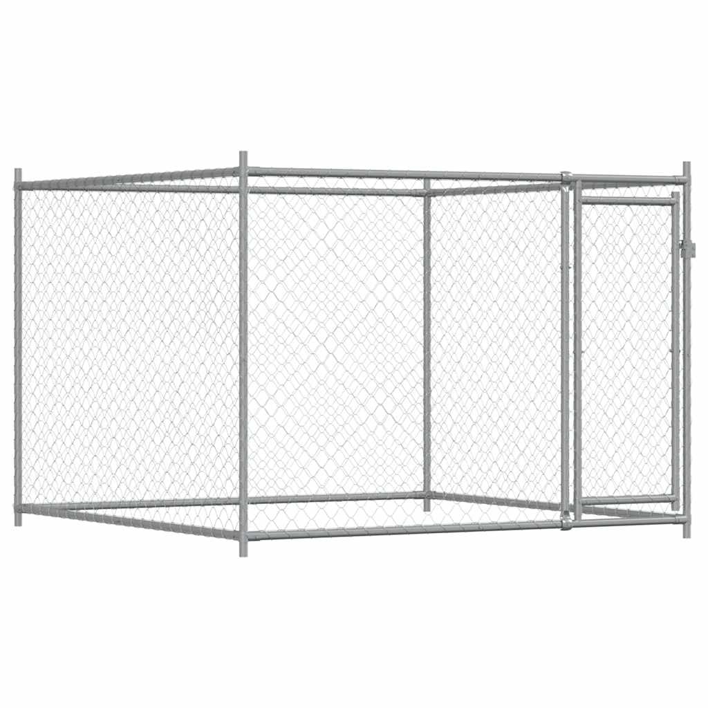 vidaXL Cușcă pentru câini cu ușă, gri, 2x2x1,5 m, oțel galvanizat