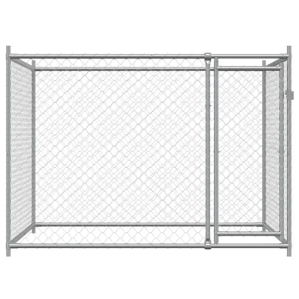 vidaXL Cușcă pentru câini cu ușă, gri, 2x2x1,5 m, oțel galvanizat