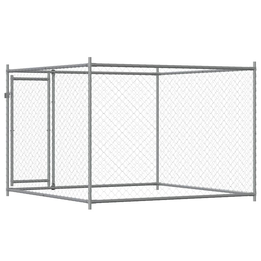 vidaXL Cușcă pentru câini cu ușă, gri, 2x2x1,5 m, oțel galvanizat