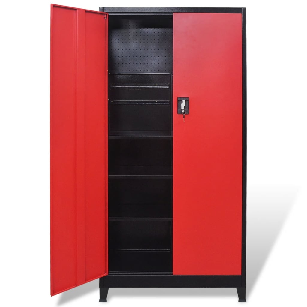 vidaXL Dulap scule cu 2 uși, oțel, 90 x 40 x 180 cm, negru și roșu vidaXL Dulap scule cu 2 uși, oțel, 90 x 40 x 180 cm, negru și roșu