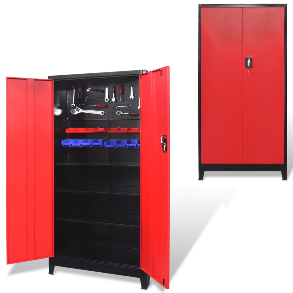 vidaXL Dulap scule cu 2 uși, oțel, 90 x 40 x 180 cm, negru și roșu vidaXL Dulap scule cu 2 uși, oțel, 90 x 40 x 180 cm, negru și roșu
