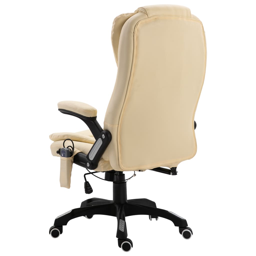 vidaXL Scaun de birou cu masaj, crem, piele ecologică vidaXL Scaun de birou cu masaj, crem, piele ecologică
