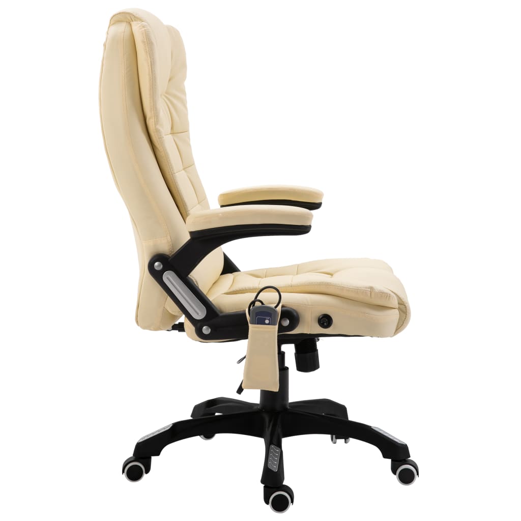 vidaXL Scaun de birou cu masaj, crem, piele ecologică vidaXL Scaun de birou cu masaj, crem, piele ecologică