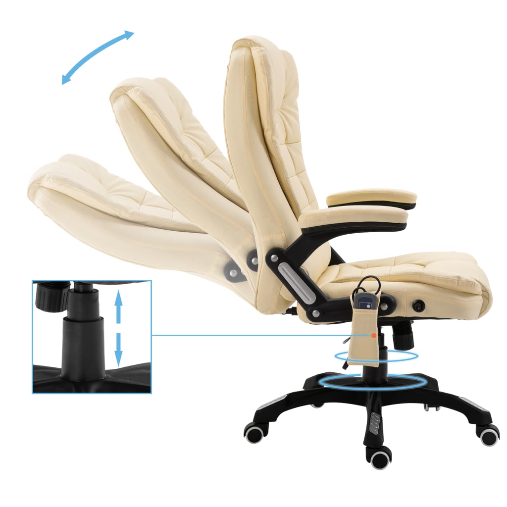 vidaXL Scaun de birou cu masaj, crem, piele ecologică vidaXL Scaun de birou cu masaj, crem, piele ecologică