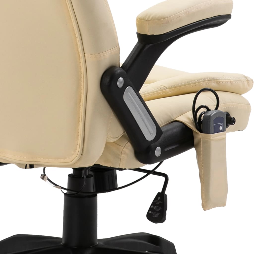 vidaXL Scaun de birou cu masaj, crem, piele ecologică vidaXL Scaun de birou cu masaj, crem, piele ecologică