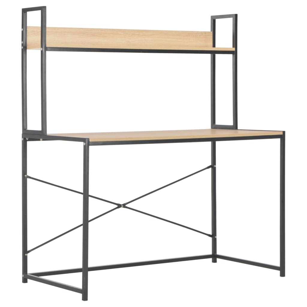 vidaXL Birou de calculator, negru și stejar, 120 x 60 x 138 cm