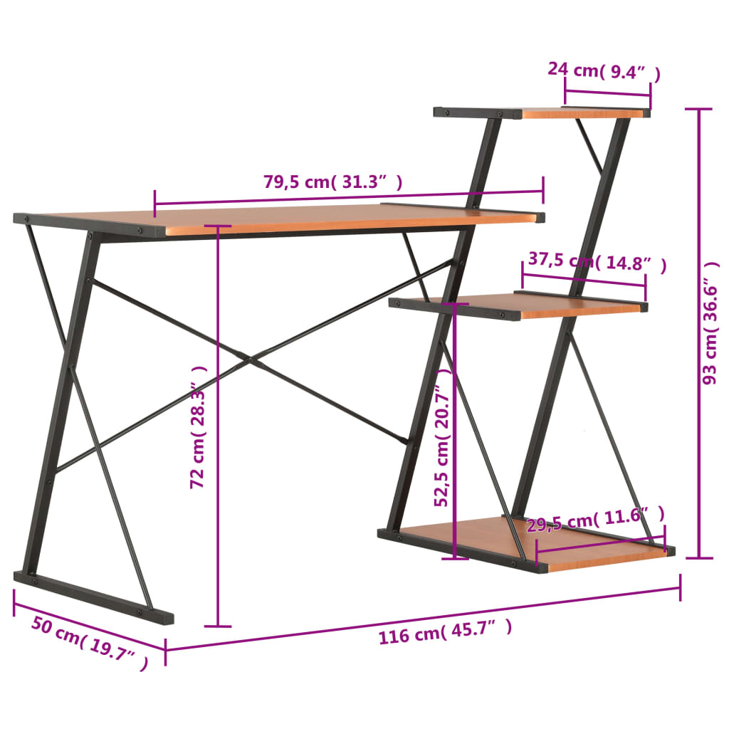vidaXL Birou cu raft, negru și maro, 116 x 50 x 93 cm vidaXL Birou cu raft, negru și maro, 116 x 50 x 93 cm