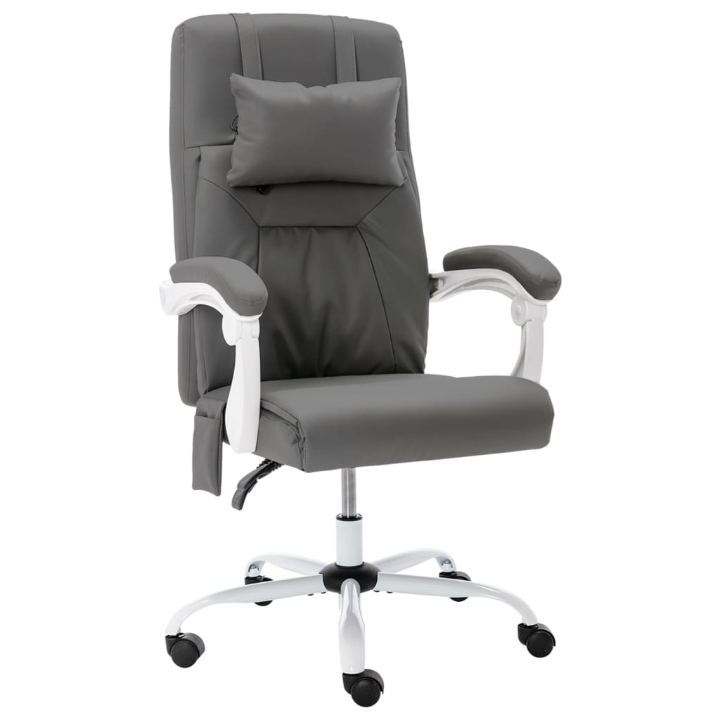 vidaXL Scaun de birou cu masaj, gri, piele ecologică vidaXL Scaun de birou cu masaj, gri, piele ecologică