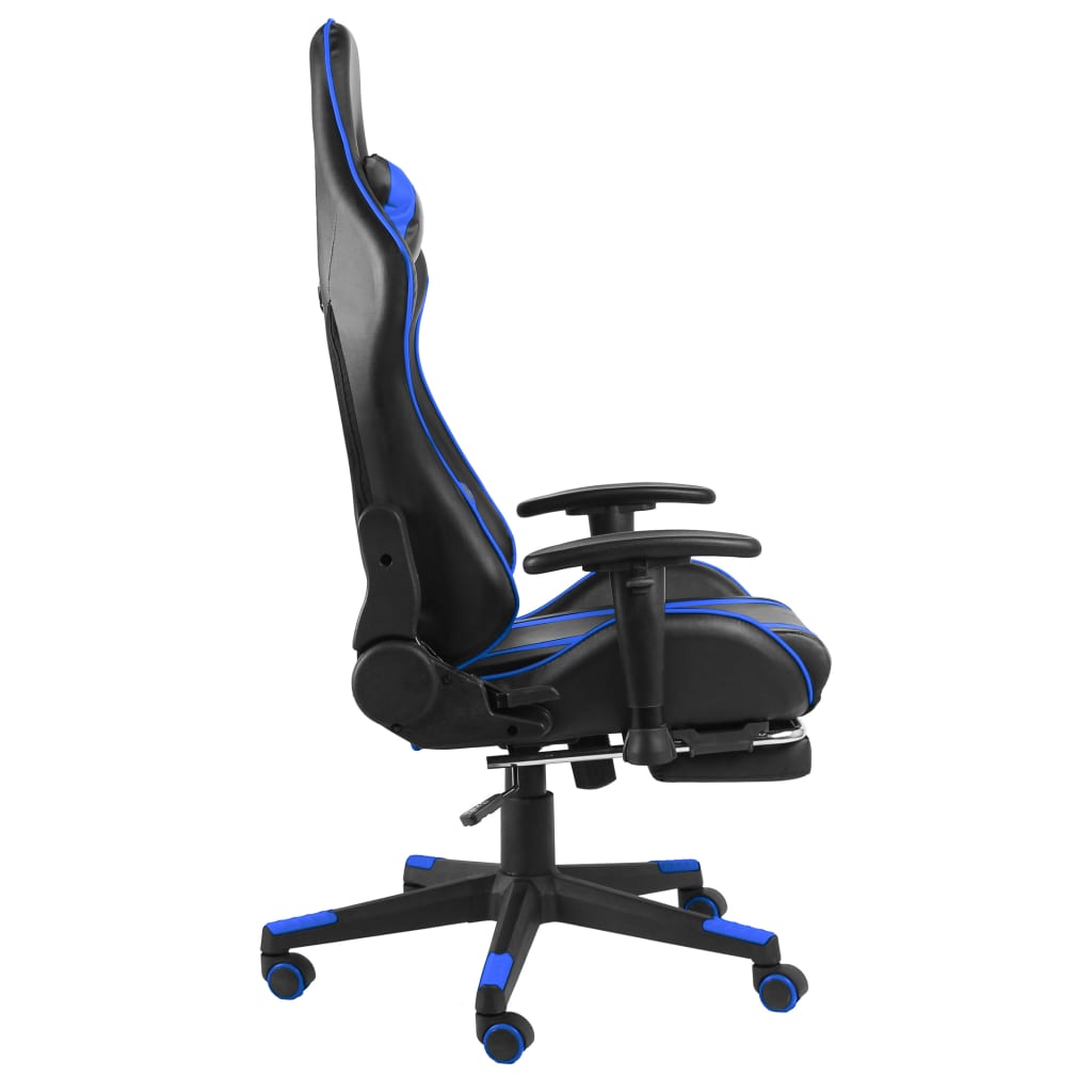 vidaXL Scaun de jocuri pivotant cu suport de picioare, albastru, PVC