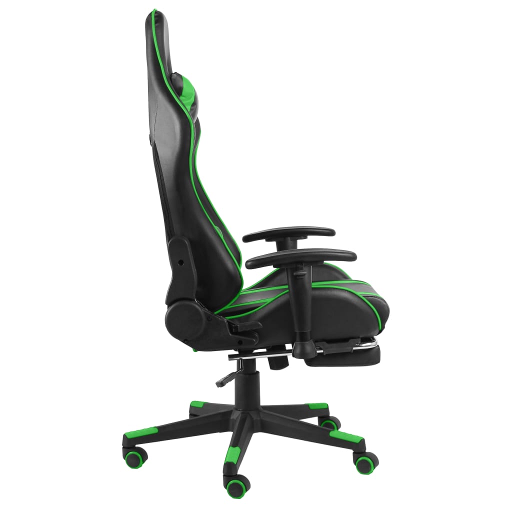 vidaXL Scaun de jocuri pivotant cu suport de picioare, verde, PVC vidaXL Scaun de jocuri pivotant cu suport de picioare, verde, PVC