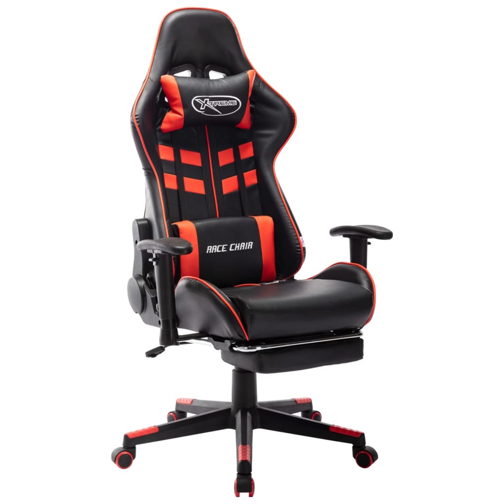 vidaXL Scaun jocuri cu suport picioare, negru/roșu, piele artificială vidaXL Scaun jocuri cu suport picioare, negru/roșu, piele artificială