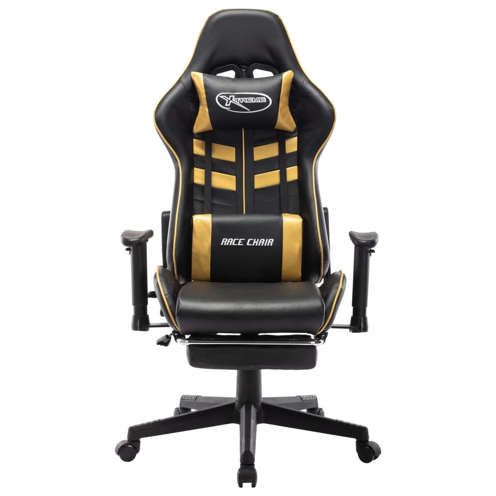 vidaXL Scaun jocuri cu suport picioare, negru/auriu, piele artificială