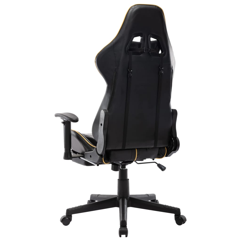 vidaXL Scaun jocuri cu suport picioare, negru/auriu, piele artificială