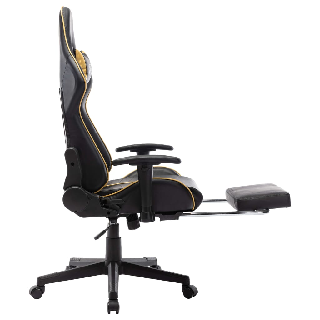 vidaXL Scaun jocuri cu suport picioare, negru/auriu, piele artificială