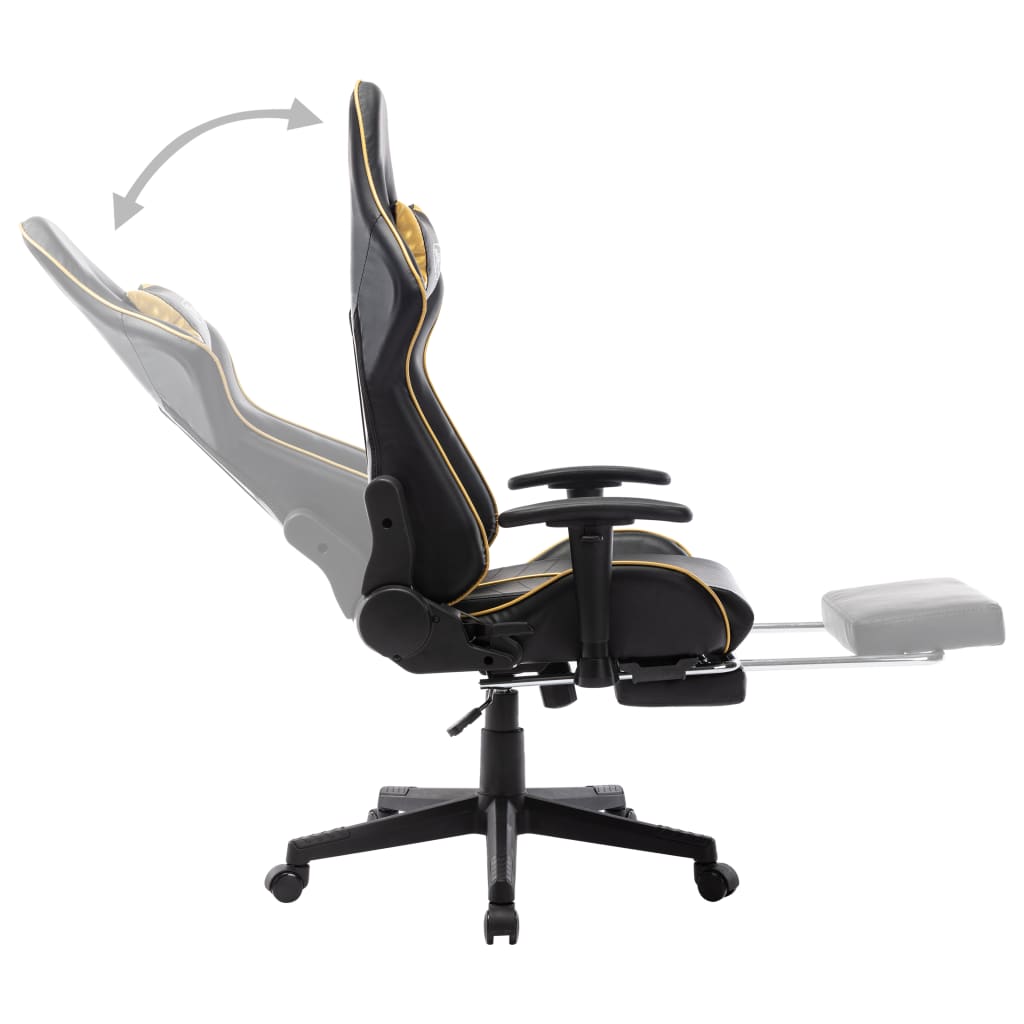 vidaXL Scaun jocuri cu suport picioare, negru/auriu, piele artificială