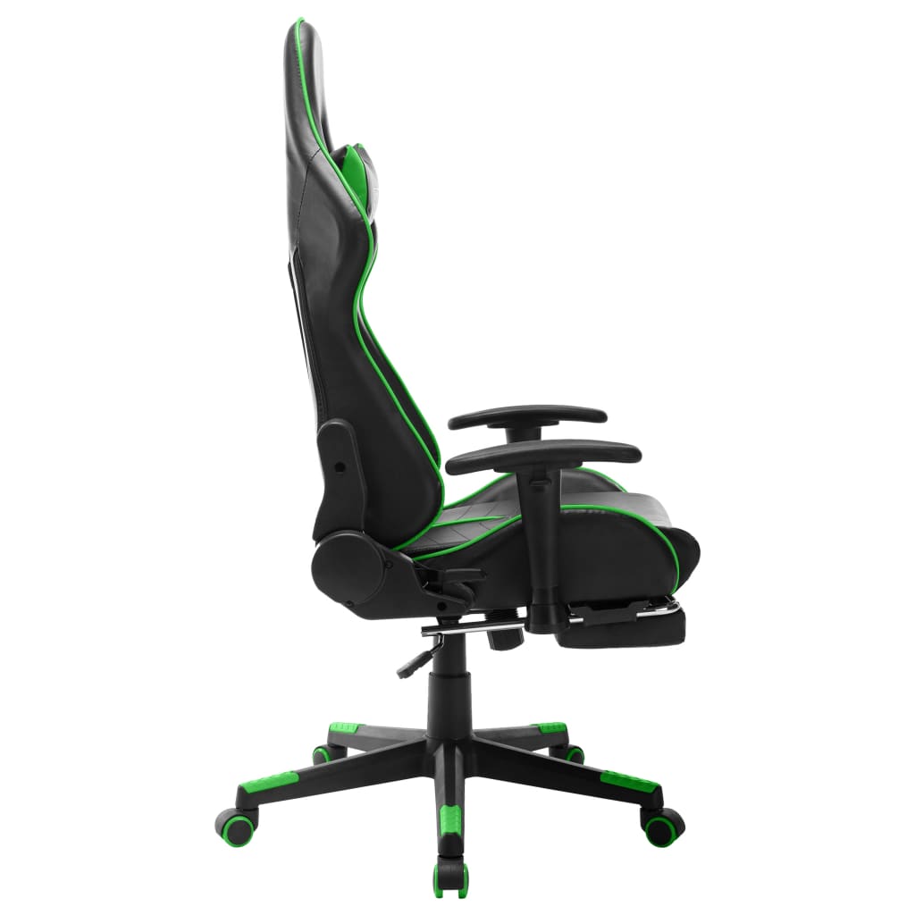 vidaXL Scaun jocuri cu suport picioare, negru/verde, piele artificială vidaXL Scaun jocuri cu suport picioare, negru/verde, piele artificială