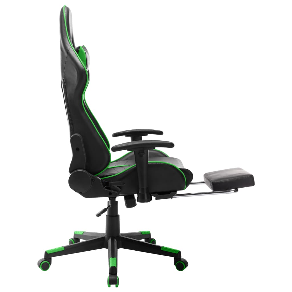 vidaXL Scaun jocuri cu suport picioare, negru/verde, piele artificială vidaXL Scaun jocuri cu suport picioare, negru/verde, piele artificială
