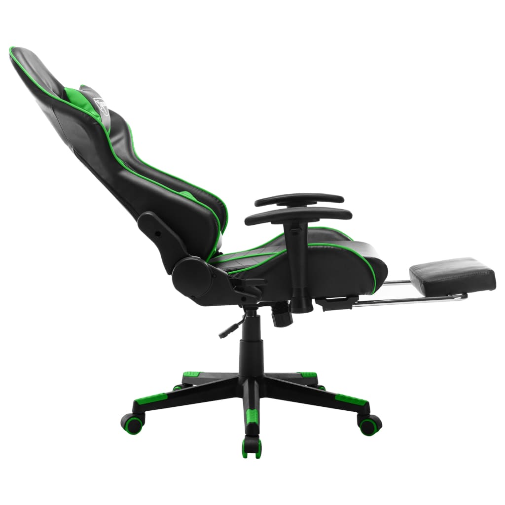 vidaXL Scaun jocuri cu suport picioare, negru/verde, piele artificială vidaXL Scaun jocuri cu suport picioare, negru/verde, piele artificială