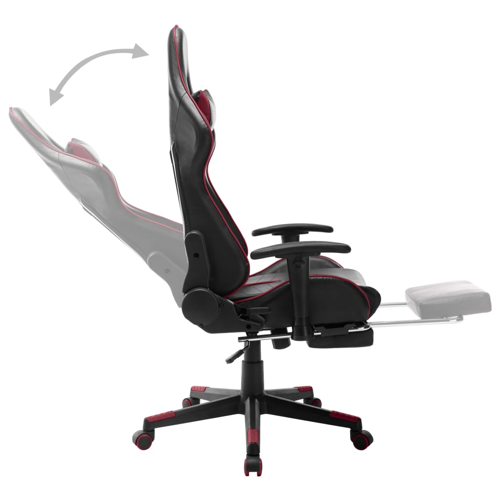 vidaXL Scaun jocuri cu suport picioare, negru/roșu vin piele ecologică