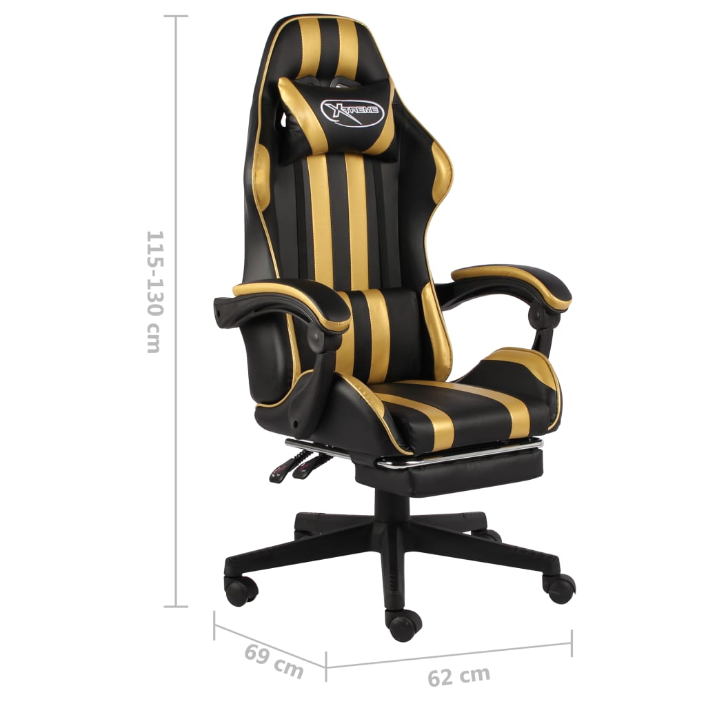 vidaXL Scaun de racing suport picioare auriu/negru piele ecologică vidaXL Scaun de racing suport picioare auriu/negru piele ecologică