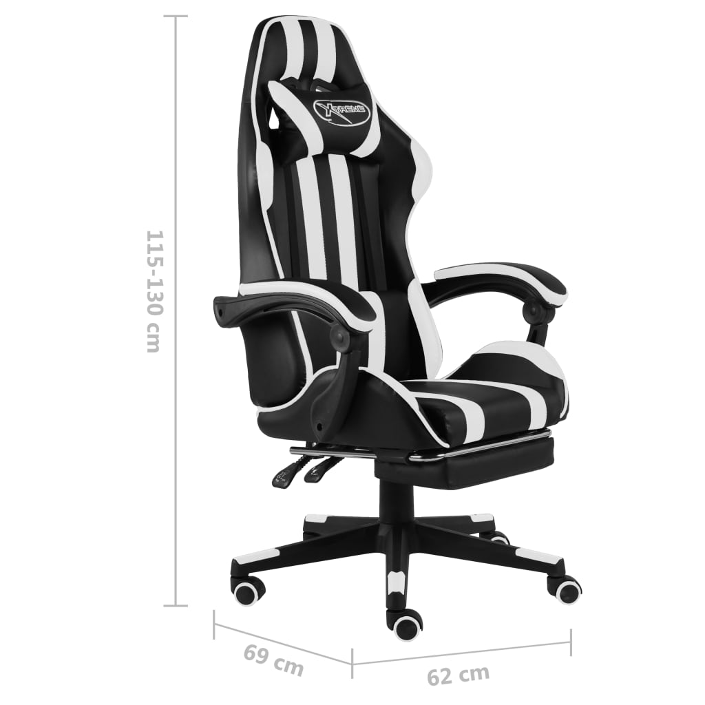 vidaXL Scaun de racing cu suport picioare, negru/alb, piele ecologică vidaXL Scaun de racing cu suport picioare, negru/alb, piele ecologică