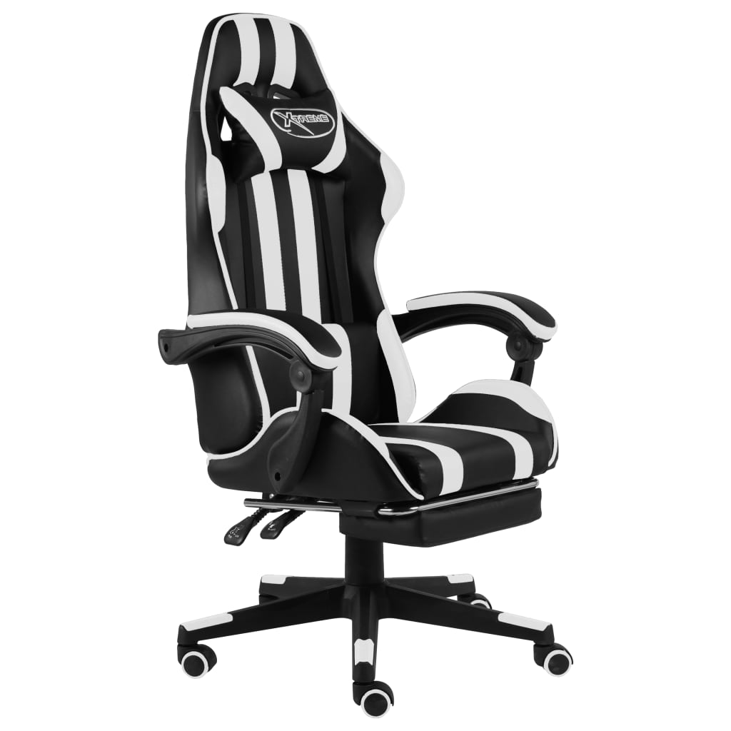 vidaXL Scaun de racing cu suport picioare, negru/alb, piele ecologică vidaXL Scaun de racing cu suport picioare, negru/alb, piele ecologică