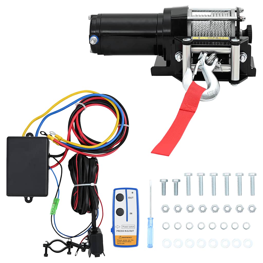 Troliu electric 12 V 1360 kg cu placă montare, rolă ghidaj telecomandă