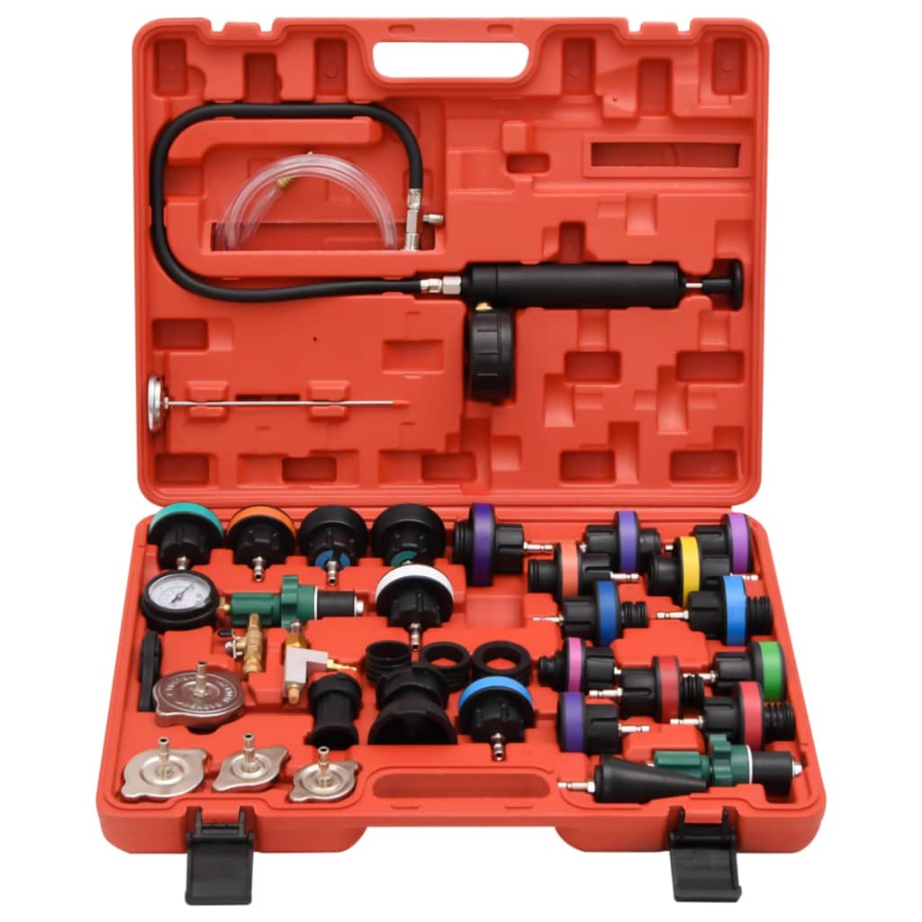 vidaXL Tester presiune pentru sistemul de răcire, roșu, 52x40,5x9,5 cm vidaXL Tester presiune pentru sistemul de răcire, roșu, 52x40,5x9,5 cm