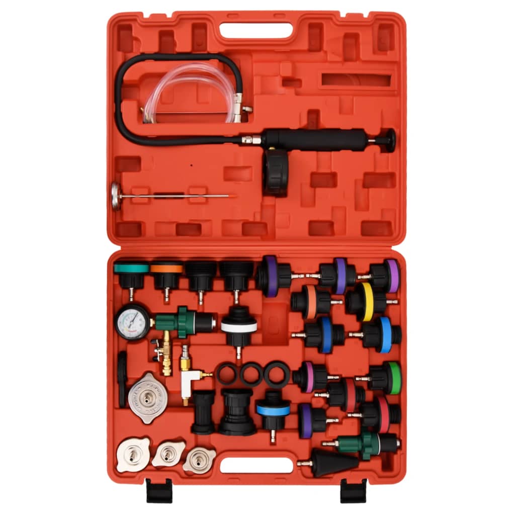 vidaXL Tester presiune pentru sistemul de răcire, roșu, 52x40,5x9,5 cm vidaXL Tester presiune pentru sistemul de răcire, roșu, 52x40,5x9,5 cm