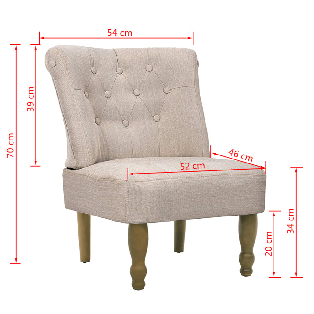 vidaXL Scaun în stil franțuzesc, crem, material textil