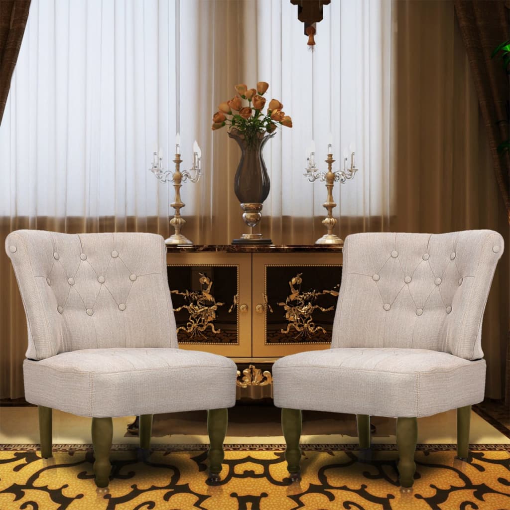 vidaXL Scaune în stil franțuzesc, 2 buc., crem, material textil vidaXL Scaune în stil franțuzesc, 2 buc., crem, material textil