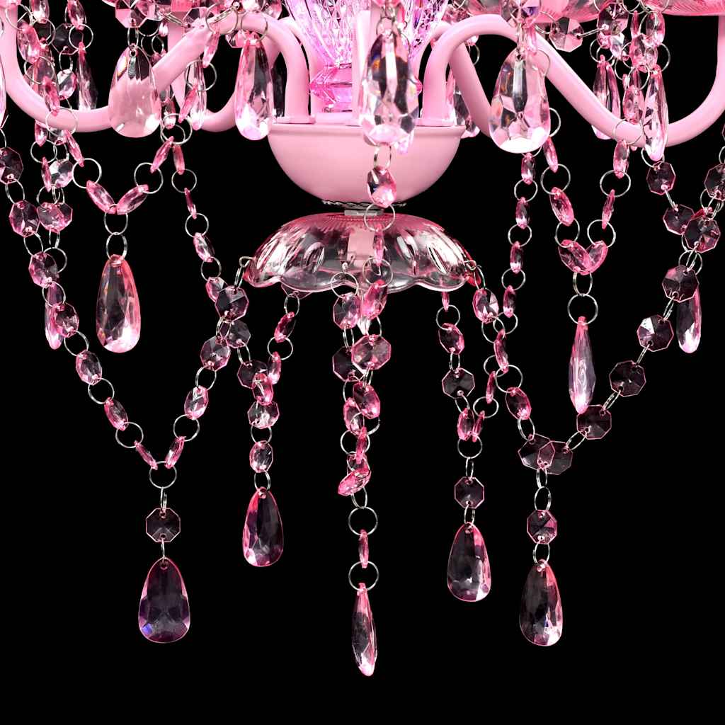 Lustră roz de cristal artificial cu 5 becuri Lustră roz de cristal artificial cu 5 becuri