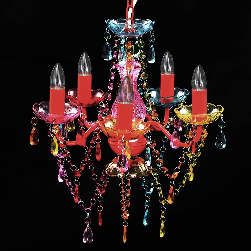 Lustră Cristal Artificial pentru 5 becuri Multicoloră Lustră Cristal Artificial pentru 5 becuri Multicoloră