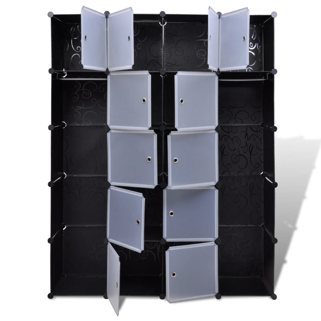 vidaXL Dulap modular 14 compartimente alb și negru 37 x 146 x 180,5 cm vidaXL Dulap modular 14 compartimente alb și negru 37 x 146 x 180,5 cm