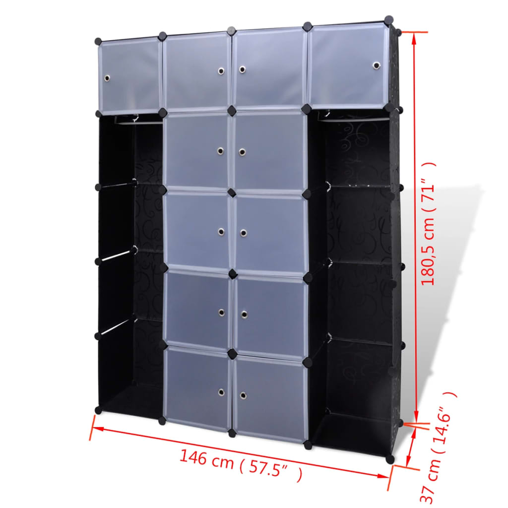 vidaXL Dulap modular 14 compartimente alb și negru 37 x 146 x 180,5 cm vidaXL Dulap modular 14 compartimente alb și negru 37 x 146 x 180,5 cm