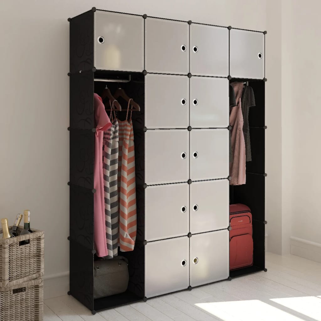 vidaXL Dulap modular 14 compartimente alb și negru 37 x 146 x 180,5 cm vidaXL Dulap modular 14 compartimente alb și negru 37 x 146 x 180,5 cm
