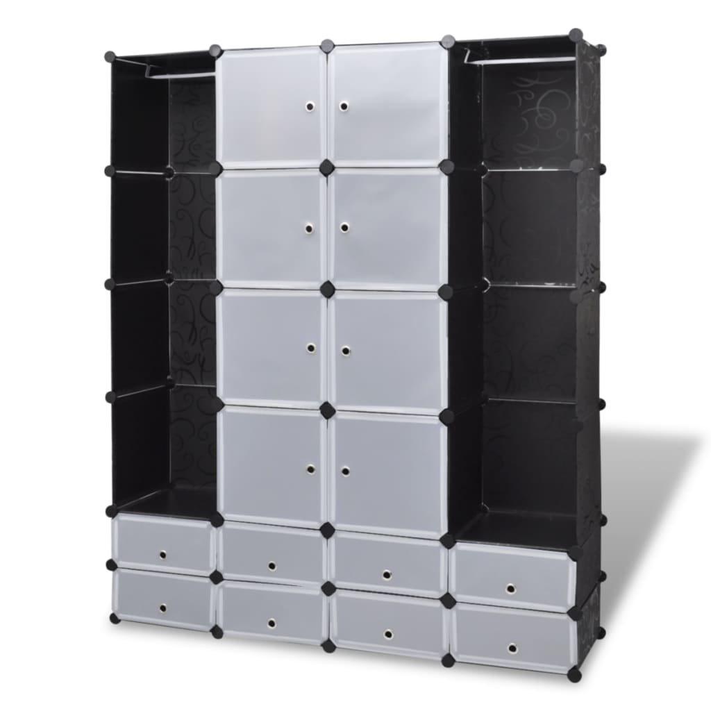 vidaXL Dulap modular cu 18 compartimente alb și negru 37x146x180,5 cm vidaXL Dulap modular cu 18 compartimente alb și negru 37x146x180,5 cm