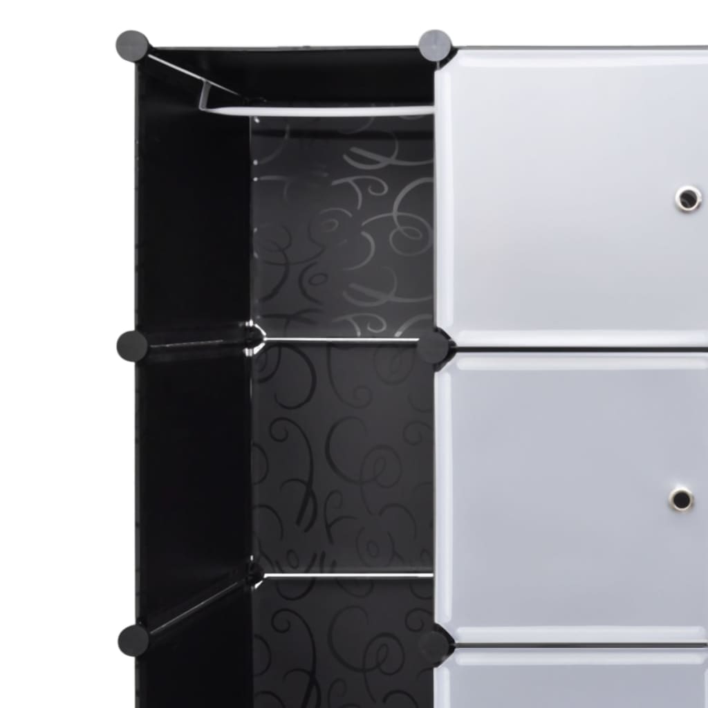 vidaXL Dulap modular cu 18 compartimente alb și negru 37x146x180,5 cm vidaXL Dulap modular cu 18 compartimente alb și negru 37x146x180,5 cm