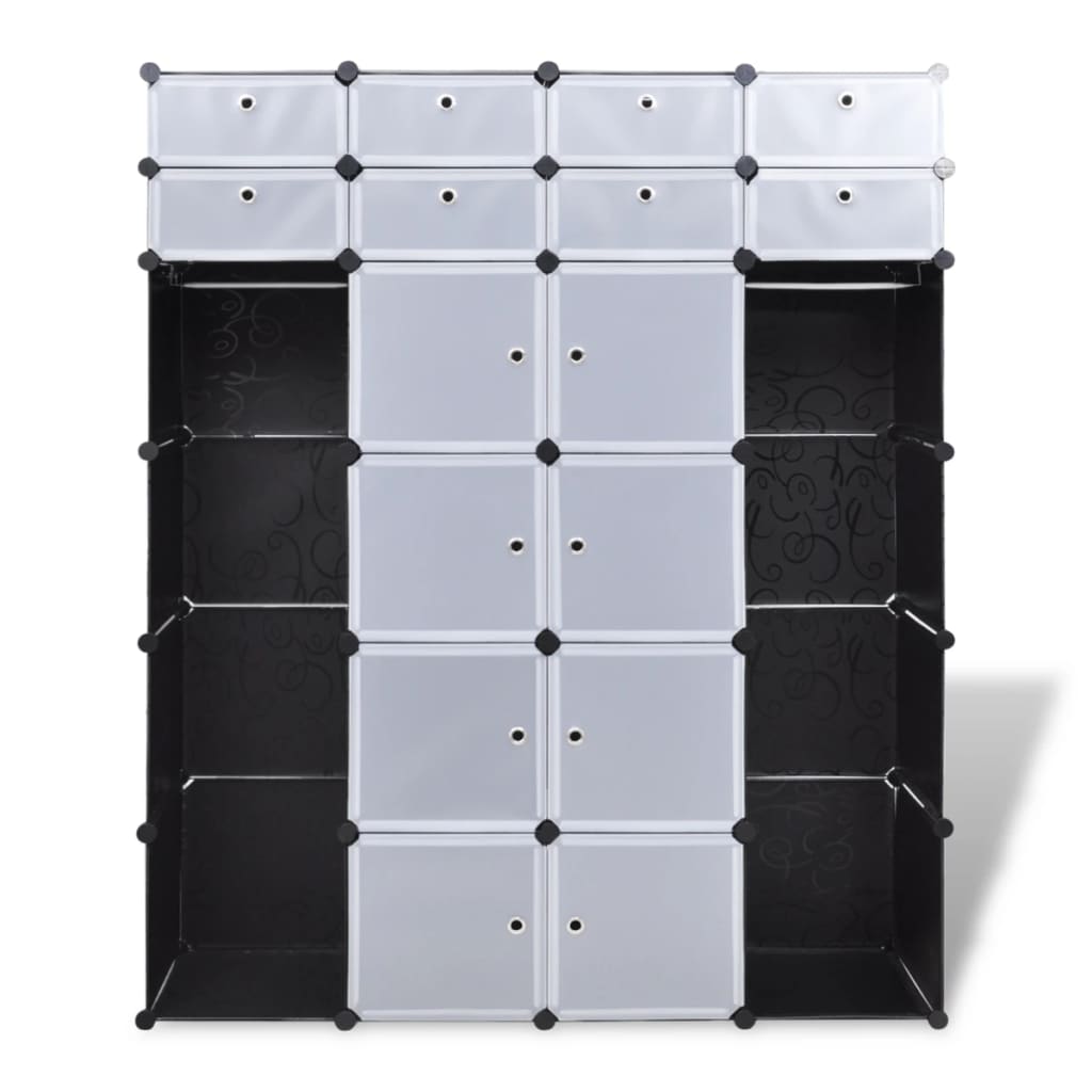 vidaXL Dulap modular cu 18 compartimente alb și negru 37x146x180,5 cm vidaXL Dulap modular cu 18 compartimente alb și negru 37x146x180,5 cm